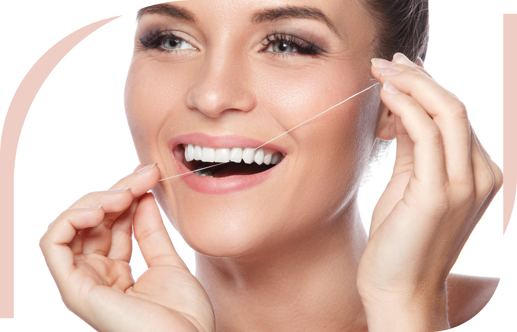 girl flossing her teeth